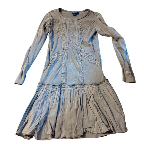 Naartjie Kids Gray Lace-Detail Long-Sleeve Dress XXL 8 Years Cotton Blend - Picture 1 of 3
